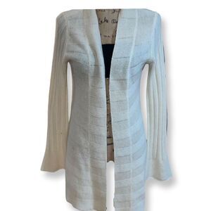 Qi 100% Cashmere Sweater Ivory/Cream With Wide Sleeved Open Front Cardigan Small